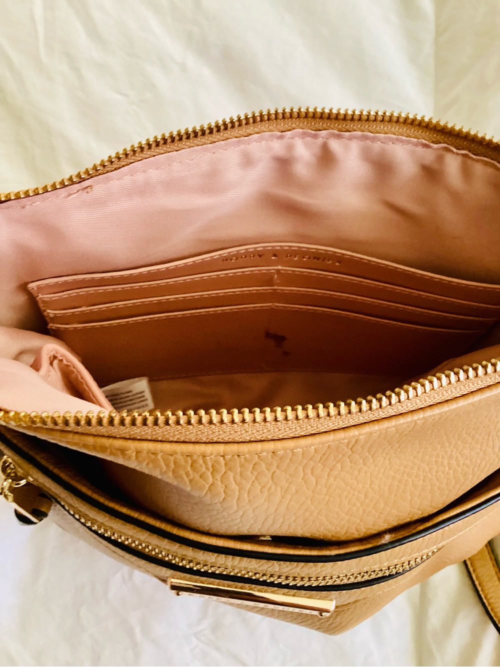 Poppy & Peonies Vegan Leather Camel Crossbody Bag with Removable Pouch - Picture 7 of 8